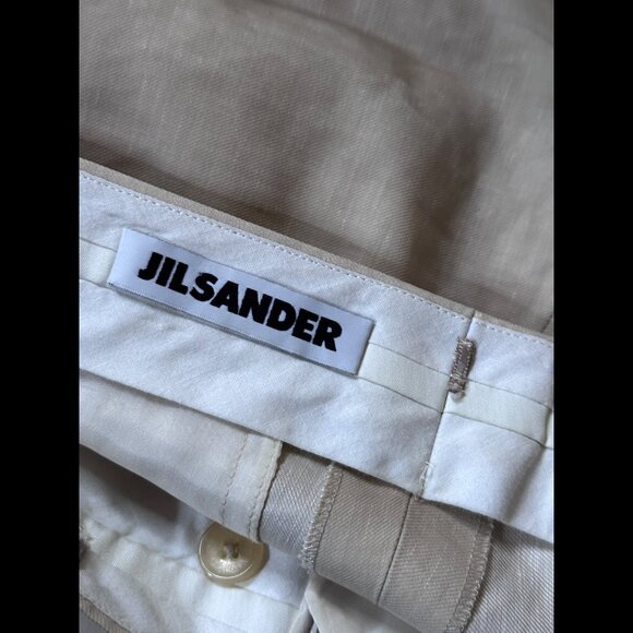 Jil Sander Trousers 34/US 28 Womens Beige Linen Wool Oatmeal Stretch Dress Pants - Picture 7 of 8